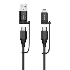 KAKU Cable KSC-654 Tuojie 4 in 1 - USB + Type C to Type C + Lightning - 1,2 metres black цена и информация | Кабели для телефонов | 220.lv