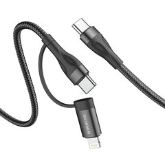 Borofone Cable BX61 Source 2 in 1 - Type C to Type C + Lightning - PD 20W|60W 3A 1 metre black цена и информация | Кабели и провода | 220.lv