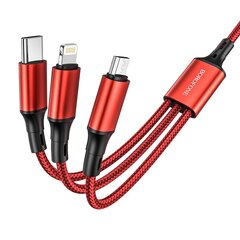 Borofone Cable BX50 Fresco 3 in 1 - USB to Type C, Micro USB, Lightning - 2,4A 1 metre red цена и информация | Кабели для телефонов | 220.lv