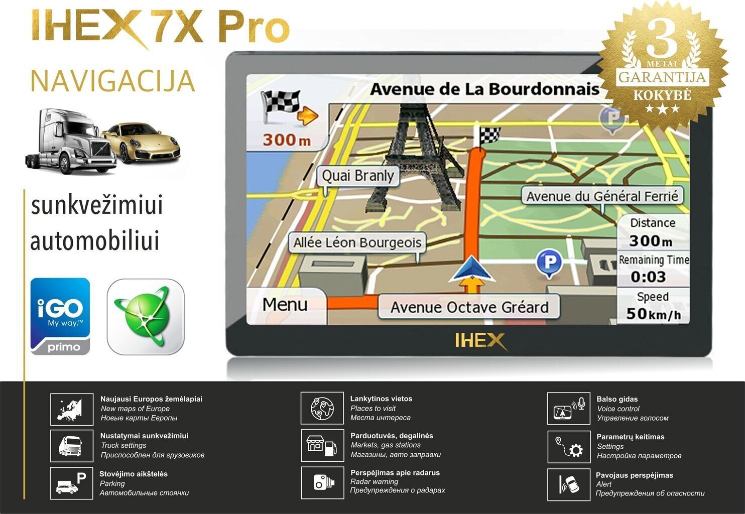 GPS navigācija IHEX 7X Pro цена и информация | Auto piederumi | 220.lv