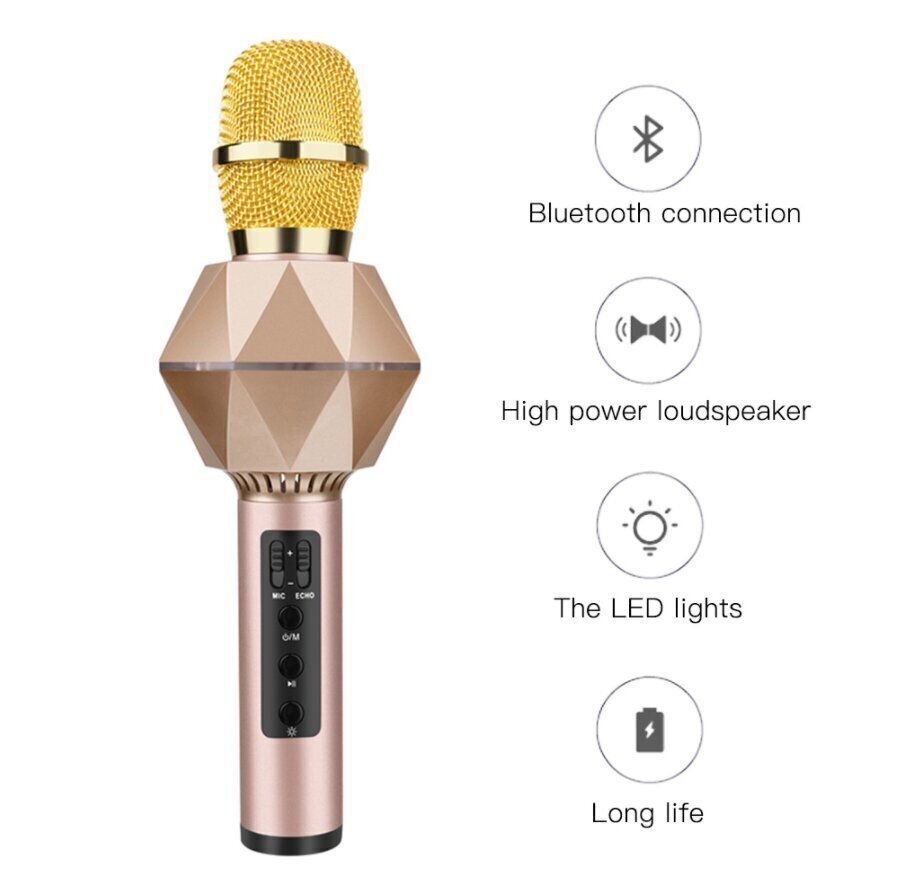 DIAMOND K7 bezvadu „Bluetooth“ Karaoke mikrofons, Sudrabains цена и информация | Mikrofoni | 220.lv