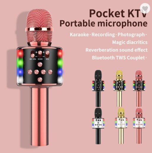 D168 bezvadu „Bluetooth“ Karaoke mikrofons ar skaļruni, melns cena un informācija | Mikrofoni | 220.lv