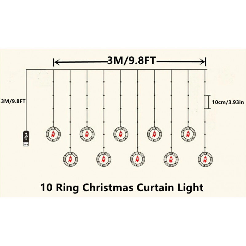 Ziemassvētku rotājumi ar Ziemassvētku vecīša motīviem 3m cena un informācija | Ziemassvētku lampiņas, LED virtenes | 220.lv