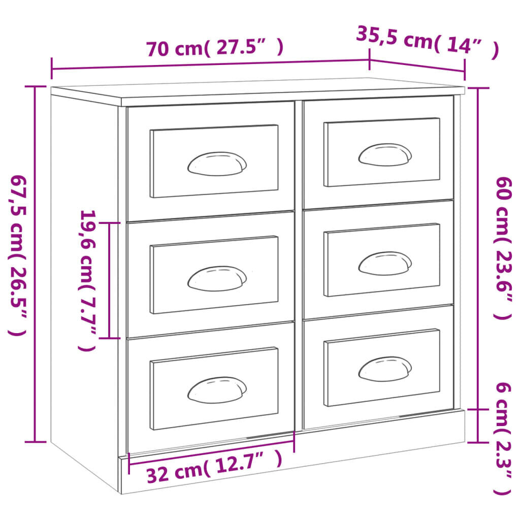 Kumodes vidaXL, 70x35,5x67,5 cm, balts cena un informācija | Skapīši viesistabai | 220.lv