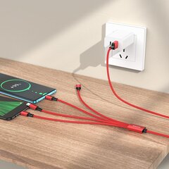 Borofone Cable BX72 4 in 1 - USB to 2xType C, Micro USB, Lightning - 2A 1 metre red цена и информация | Кабели для телефонов | 220.lv
