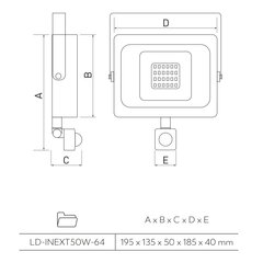 GTV LED 50W āra prožektors iNEXT ar kustības sensoru LD-INEXT50W-64 цена и информация | Фонарики | 220.lv