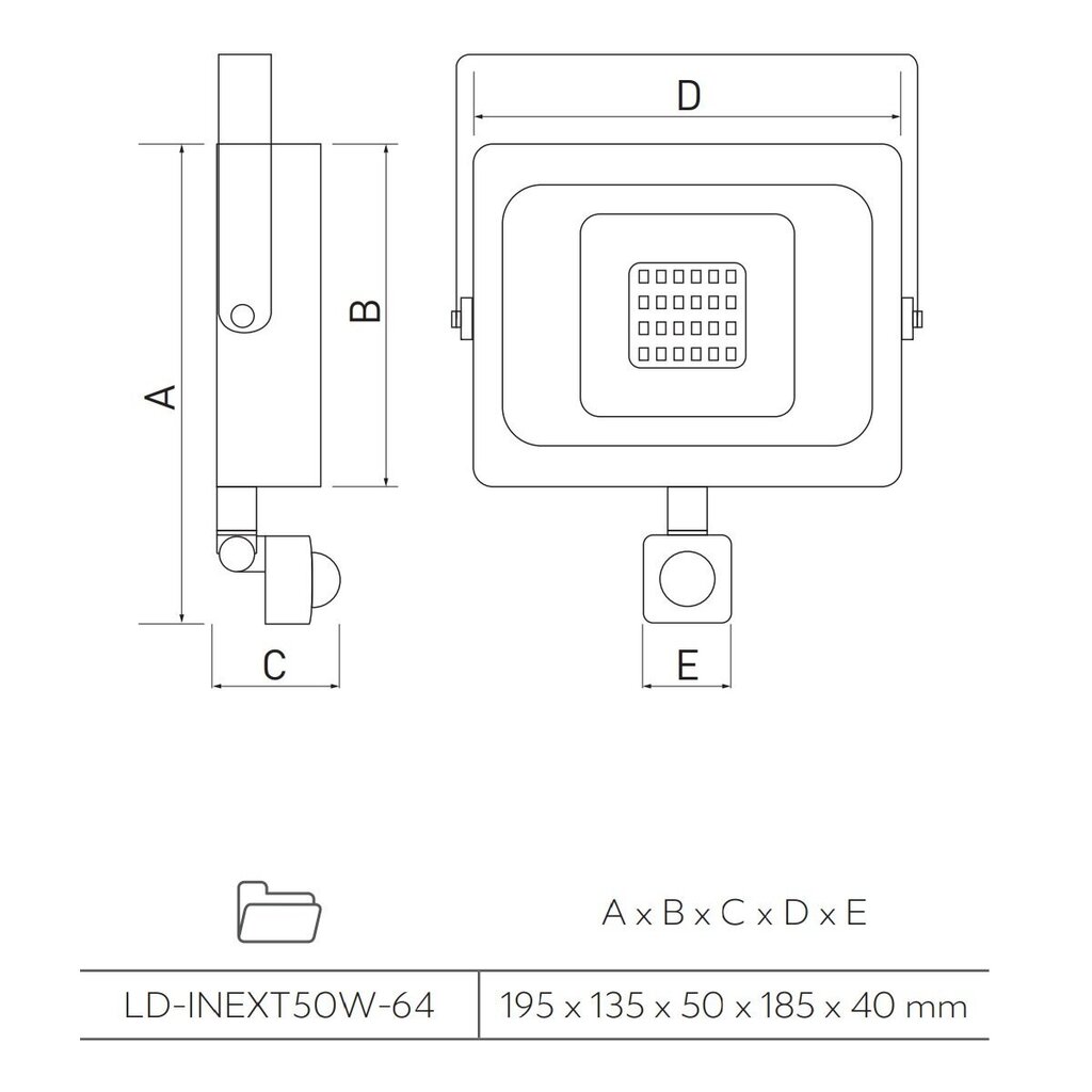 GTV LED 50W āra prožektors iNEXT ar kustības sensoru LD-INEXT50W-64 цена и информация | Lukturi | 220.lv
