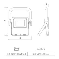 Pārnēsājams/stāvošs LED prožektors iNEXT 30W 2400lm, IP65, 120°, 6400K, melns LD-INEXT30WP-64 cena un informācija | Lukturi | 220.lv