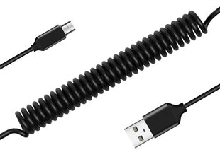 Kabelis coiled - USB to Micro USB - 2A 1 m, melns цена и информация | Кабели для телефонов | 220.lv