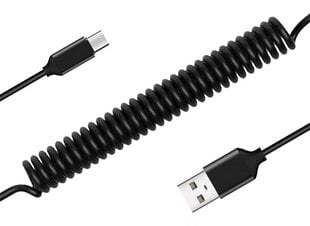 Kabelis coiled - USB to Type C - 66W 5A 1 m, melns cena un informācija | Savienotājkabeļi | 220.lv