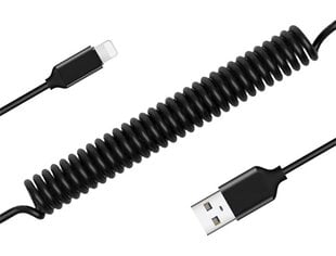 Cable coiled  - USB to Lightning - 2,4A 1 metre black цена и информация | Кабели для телефонов | 220.lv