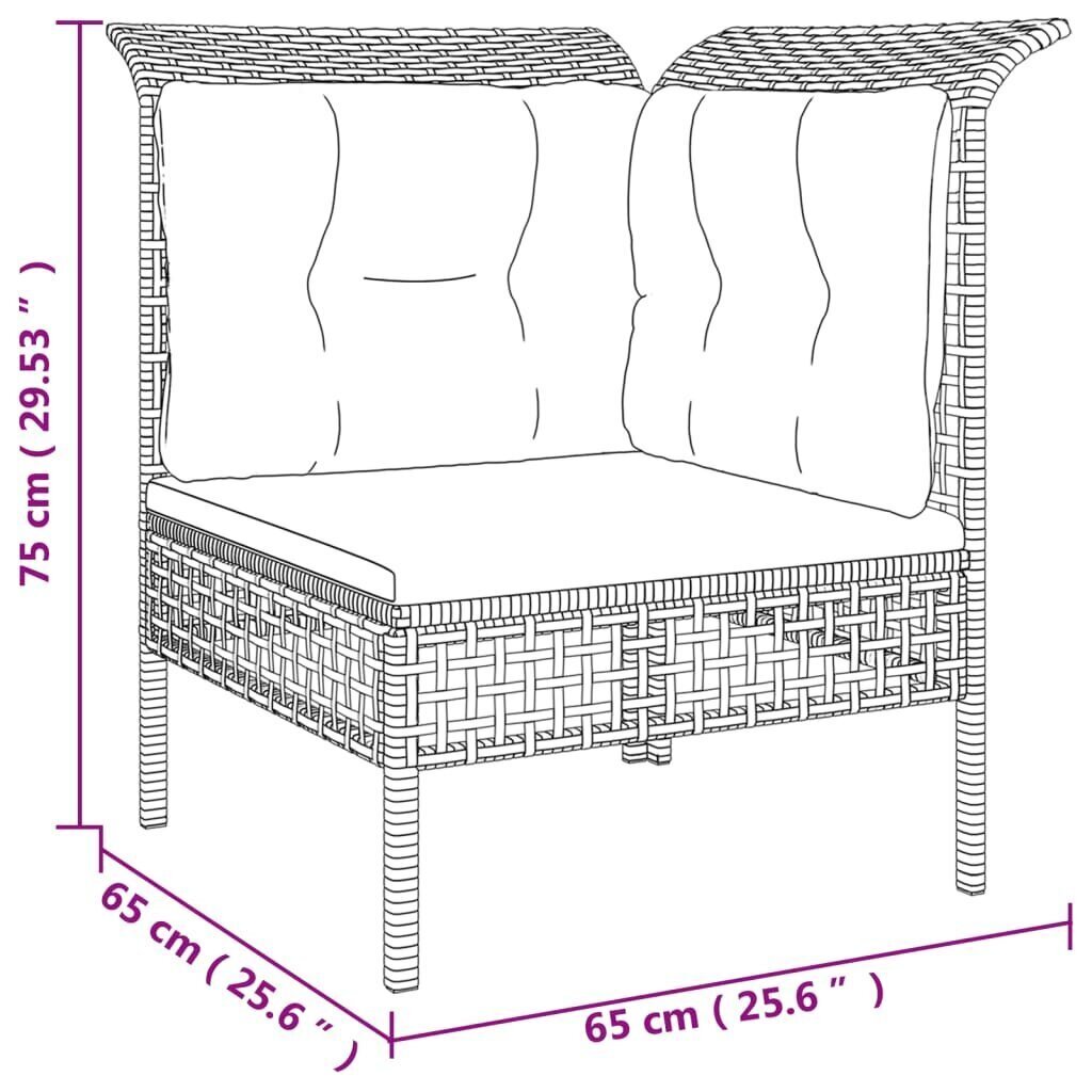 vidaXL dārza stūra dīvāns ar spilvenu, pelēka PE rotangpalma cena un informācija | Dārza mēbeļu komplekti | 220.lv