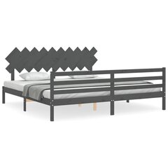 vidaXL gultas rāmis ar galvgali, pelēks, 200x200 cm, masīvkoks цена и информация | Кровати | 220.lv