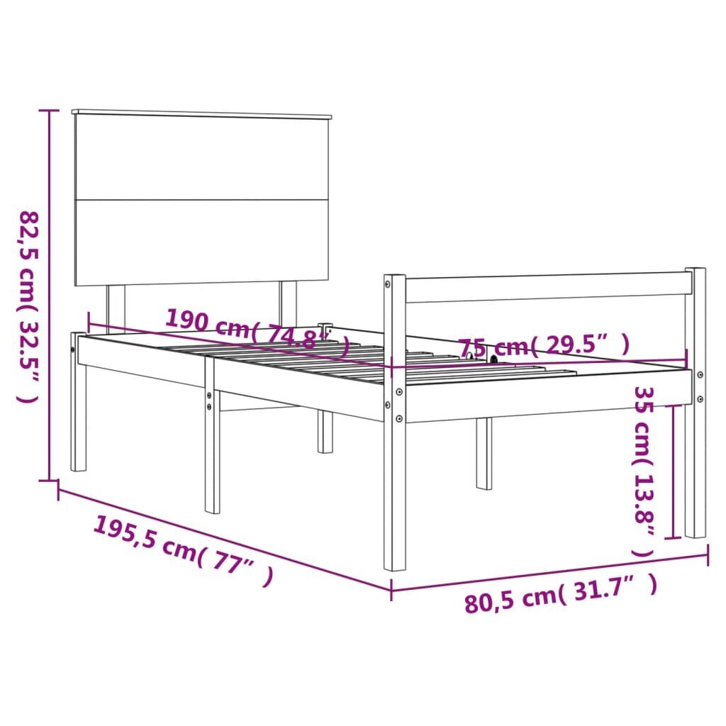 vidaXL gultas rāmis ar galvgali, 2FT6, vienvietīgs, masīvkoks цена и информация | Gultas | 220.lv