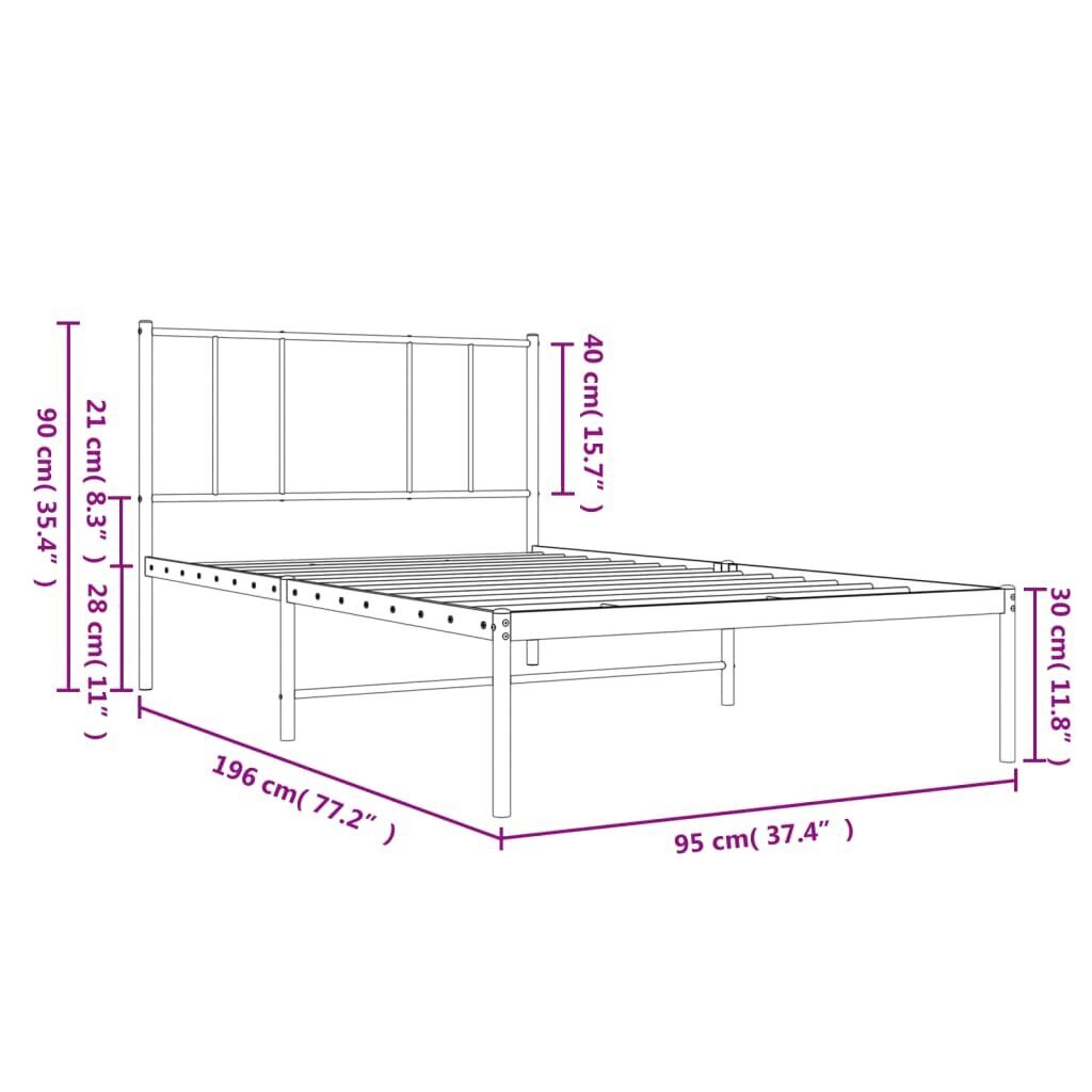 vidaXL gultas rāmis ar galvgali, melns metāls, 90x190 cm cena un informācija | Gultas | 220.lv