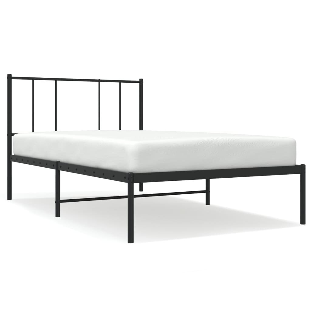 vidaXL gultas rāmis ar galvgali, melns metāls, 90x190 cm cena un informācija | Gultas | 220.lv