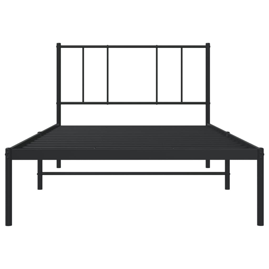 vidaXL gultas rāmis ar galvgali, melns metāls, 90x190 cm cena un informācija | Gultas | 220.lv