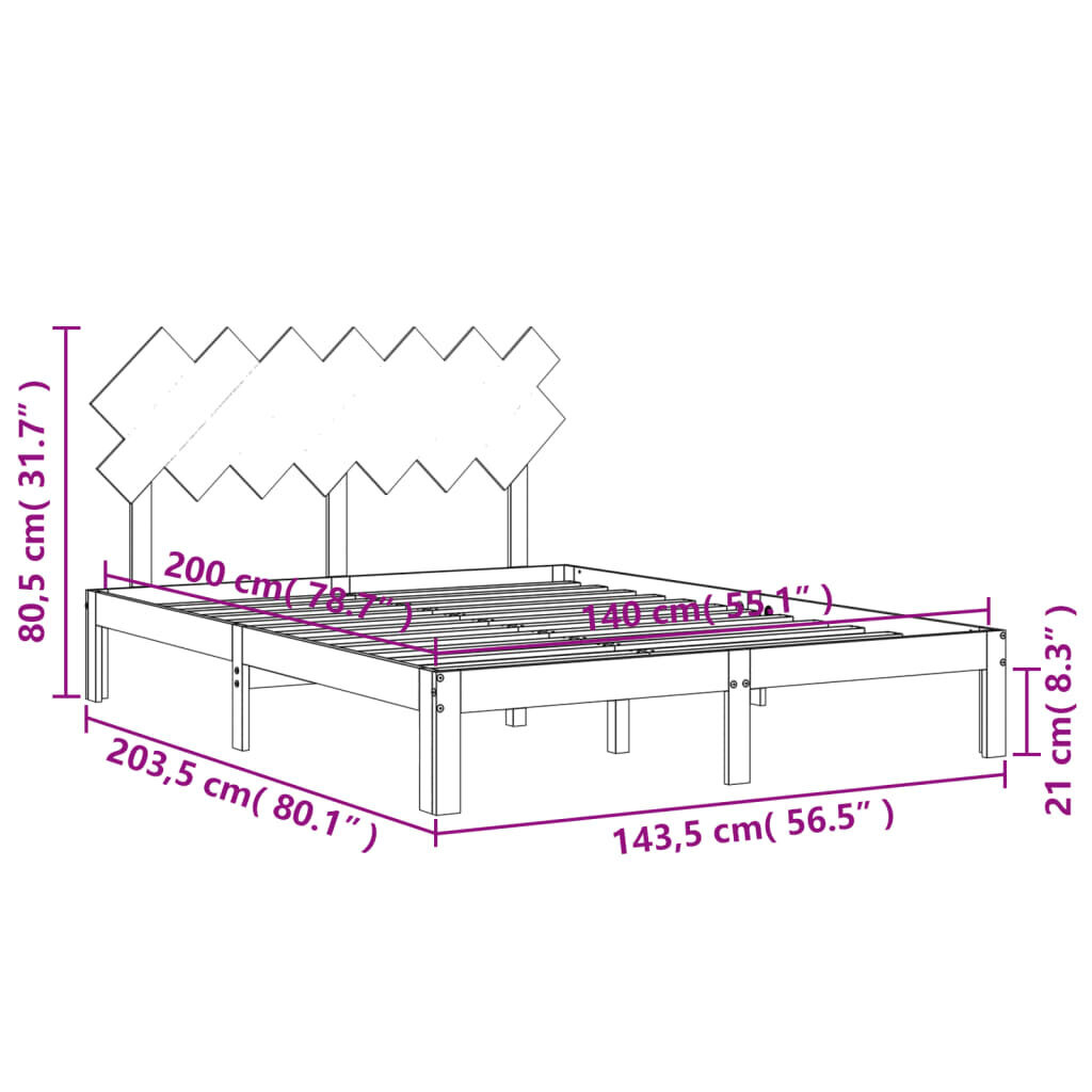 vidaXL gultas rāmis ar galvgali, 140x200 cm, masīvkoks, balts cena un informācija | Gultas | 220.lv