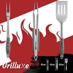 Набор столовых приборов для гриля, вилка для мяса+щипцы+лопатка Grilluxe Premium, 3 шт. цена и информация | Аксессуары для гриля и барбекю | 220.lv