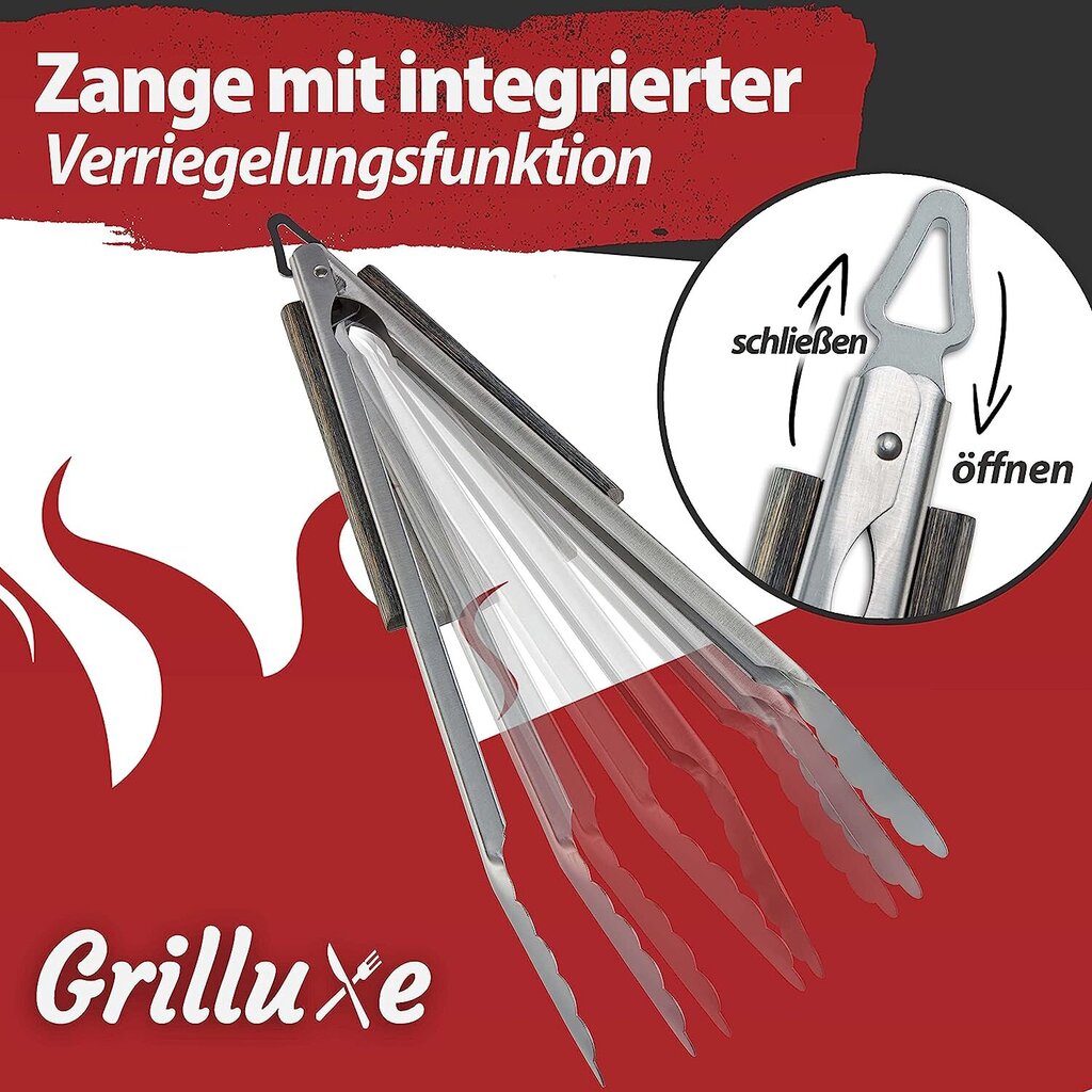 Grilluxe Premium grila galda piederumu komplekts, gaļas dakša + knaibles + lāpstiņa, 3 gab. цена и информация | Grila, barbekjū piederumi un aksesuāri | 220.lv