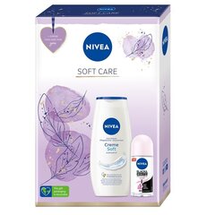 Komplekts Nivea: Soft Care dušas želeja, 250 ml + Black&White rullīša antiperspirants, 50 ml cena un informācija | Dušas želejas, eļļas | 220.lv