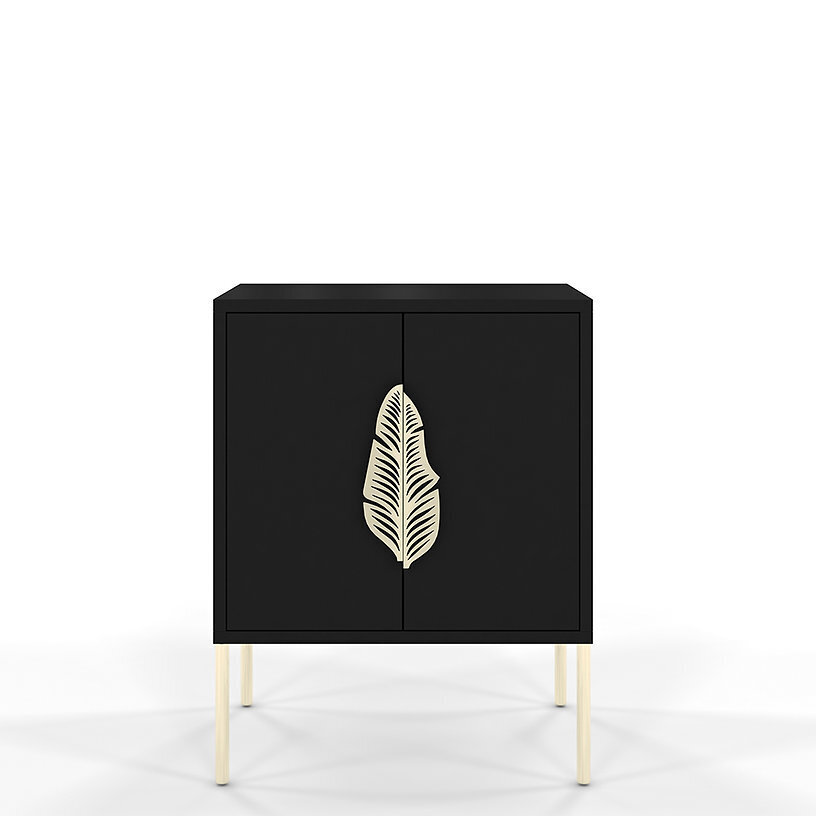 Naktsskapītis Skandica MERLIN, 54 x 40 cm, ar zelta aksesuāriem, melns cena un informācija | Naktsskapīši | 220.lv