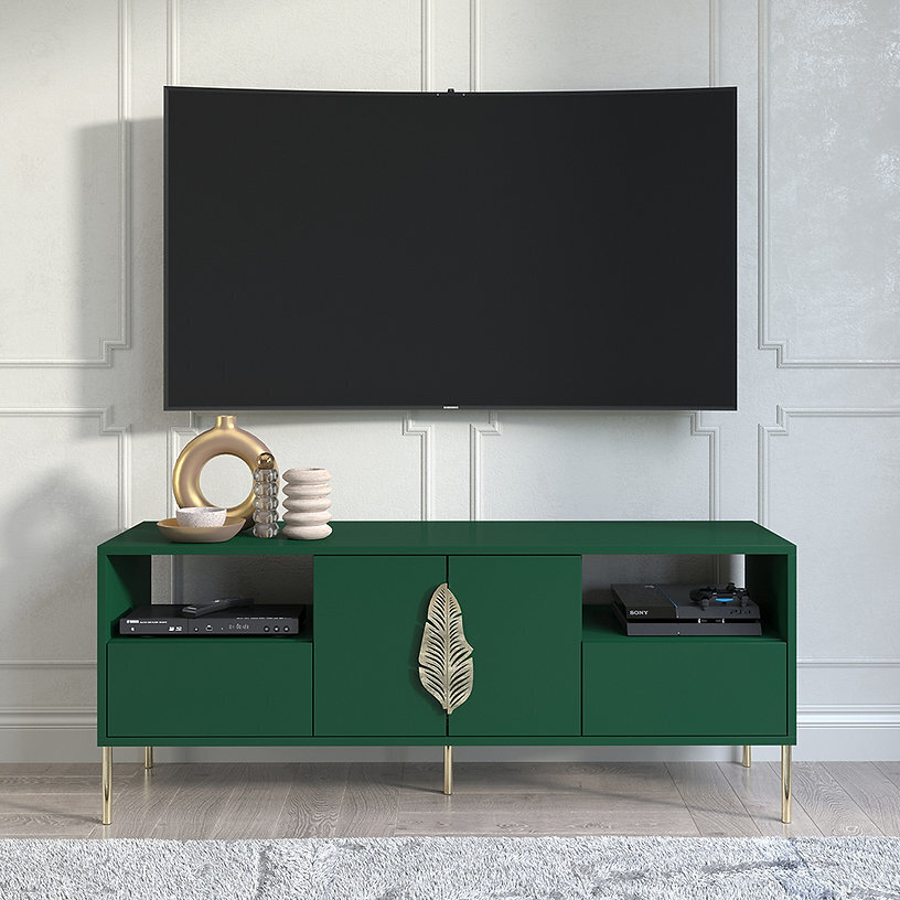 TV skapītis "Skandica MERLIN" zaļš, zelta krāsā cena un informācija | TV galdiņi | 220.lv