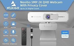 Веб-камера NexiGo N940P, 3-кратное увеличение, 2K, с стерео микрофоном, серая цена и информация | Компьютерные (Веб) камеры | 220.lv