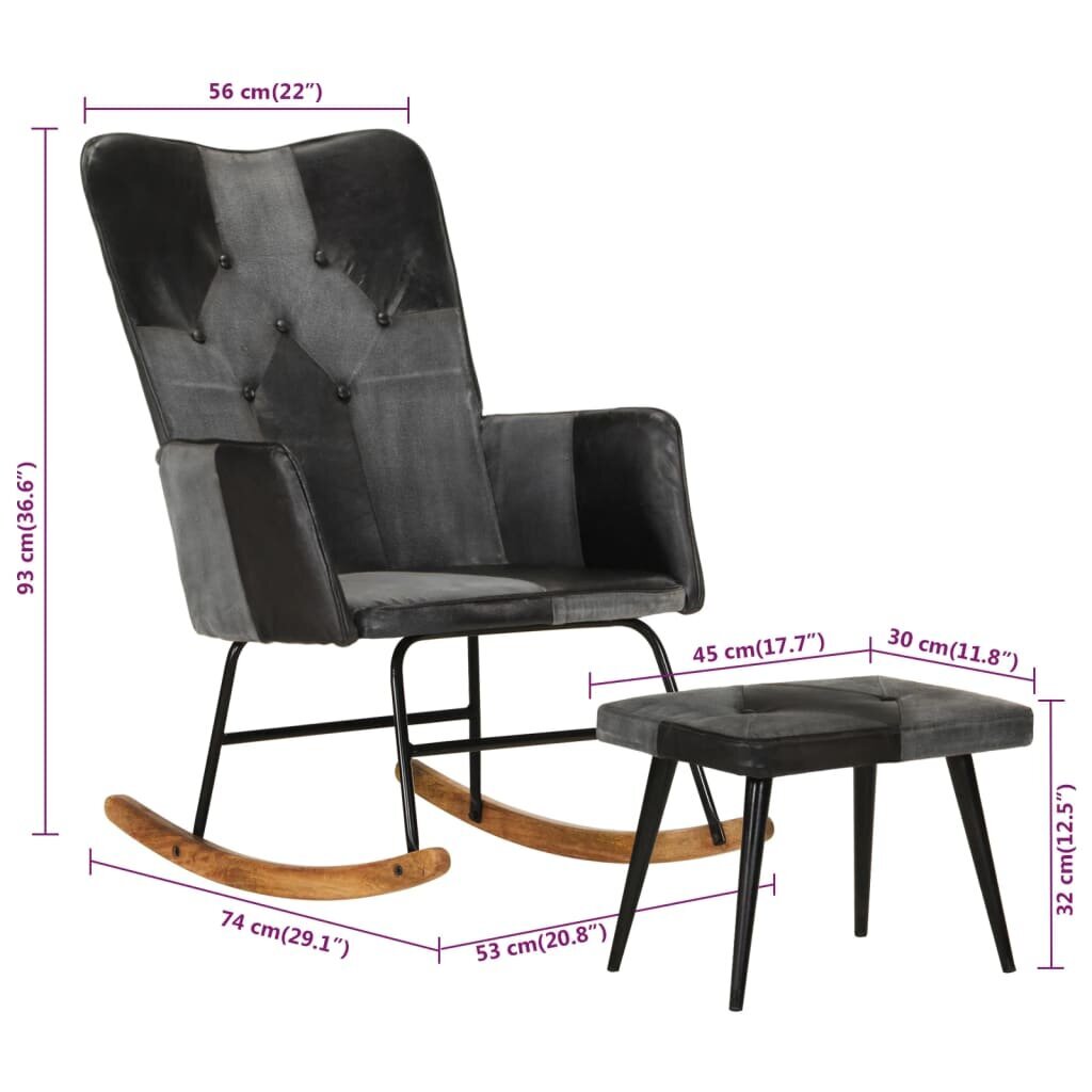 Šūpuļkrēsls ar kājsoliņu vidaXL, 56x74x93 cm, melns cena un informācija | Atpūtas krēsli | 220.lv