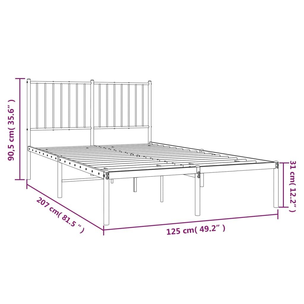 vidaXL gultas rāmis ar galvgali, balts metāls, 120x200 cm cena un informācija | Gultas | 220.lv