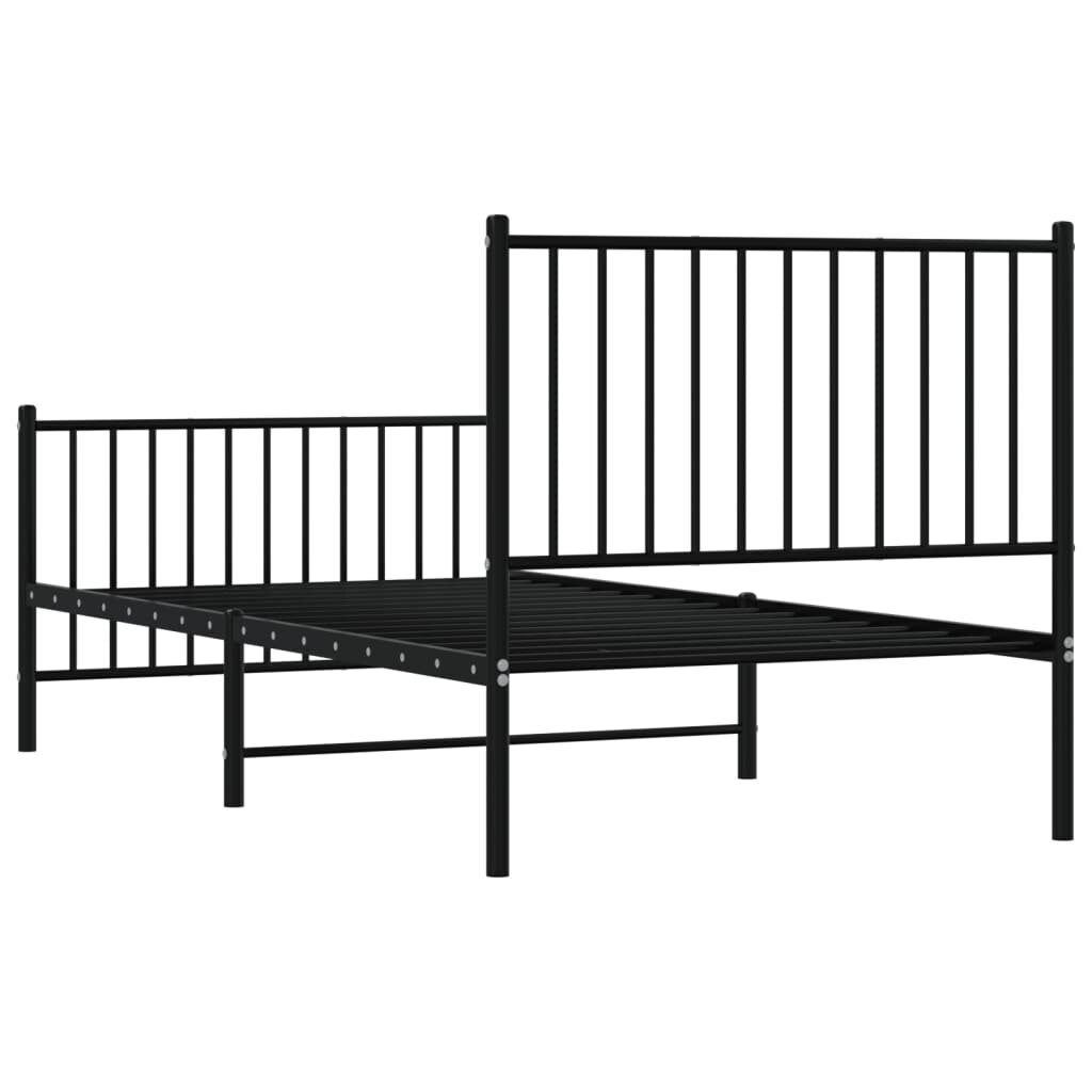 vidaXL gultas rāmis ar galvgali un kājgali, melns metāls, 90x190 cm cena un informācija | Gultas | 220.lv