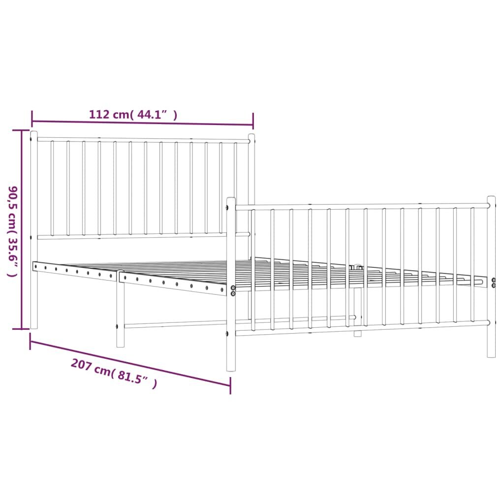 vidaXL gultas rāmis ar galvgali un kājgali, balts metāls, 107x203 cm cena un informācija | Gultas | 220.lv