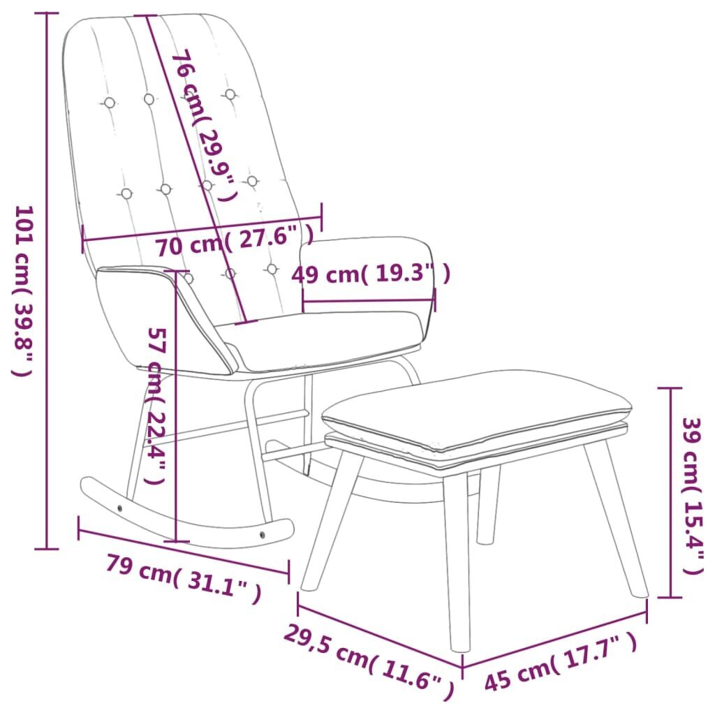 Šūpuļkrēsls ar kājsoliņu vidaXL, 70x79x101 cm, gaiši pelēks cena un informācija | Atpūtas krēsli | 220.lv