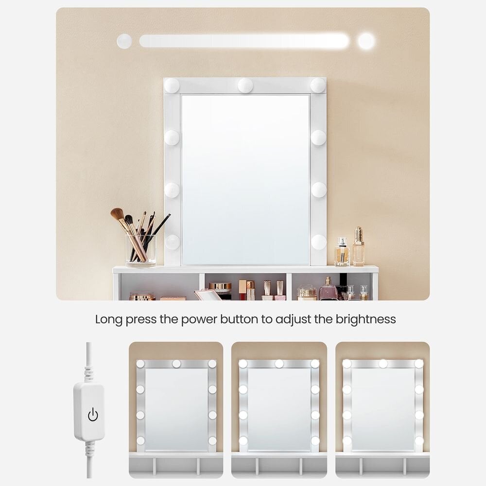 Kosmētikas galdiņš ar spoguli un LED apgaismojumu, balts, 80 x 40 x 145cm cena un informācija | Kosmētikas galdiņi | 220.lv