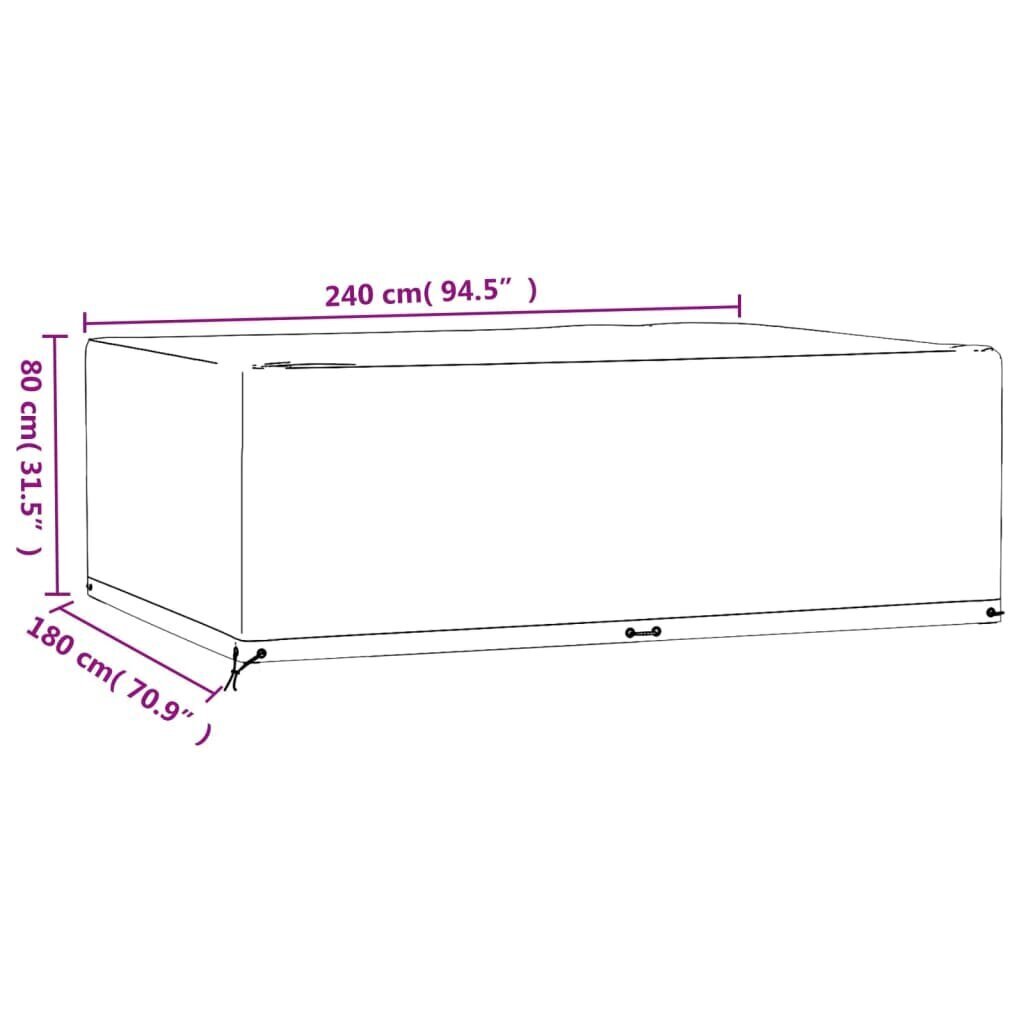 vidaXL dārza mēbeļu pārklājs, 12 gredzeni, 240x180x80 cm, taisnstūra cena un informācija | Krēslu paliktņi | 220.lv