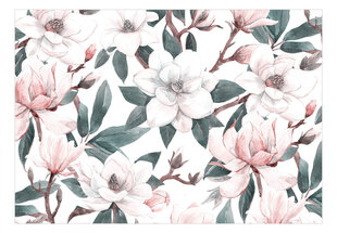 Fototapetes ar instrumentu un tapešu līmi - Akvareļu magnolijas (2. variants), 350x256 cm cena un informācija | Fototapetes | 220.lv