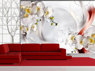 Fototapetes ar instrumentu un tapešu līmi - Baltas orhidejas, 350x256 cm cena un informācija | Fototapetes | 220.lv