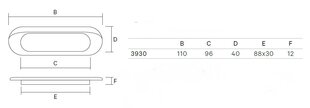 Rokturis bīdāmām durvīm 3930-413, 110mm, hromēts+krāsots, 4 gab. cena un informācija | Durvju rokturi | 220.lv