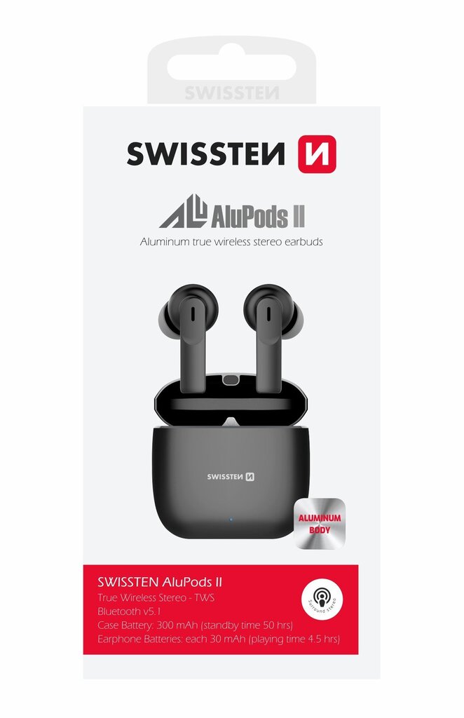 Swissten ALUPODS II TWS Bluetooth Stereo Austiņas ar Mikrofonu cena un informācija | Austiņas | 220.lv