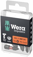 Skrūvgrieža uzgaļi Impaktor Wera 851/1, PH 1 x 25mm, 10 gab. cena un informācija | Rokas instrumenti | 220.lv