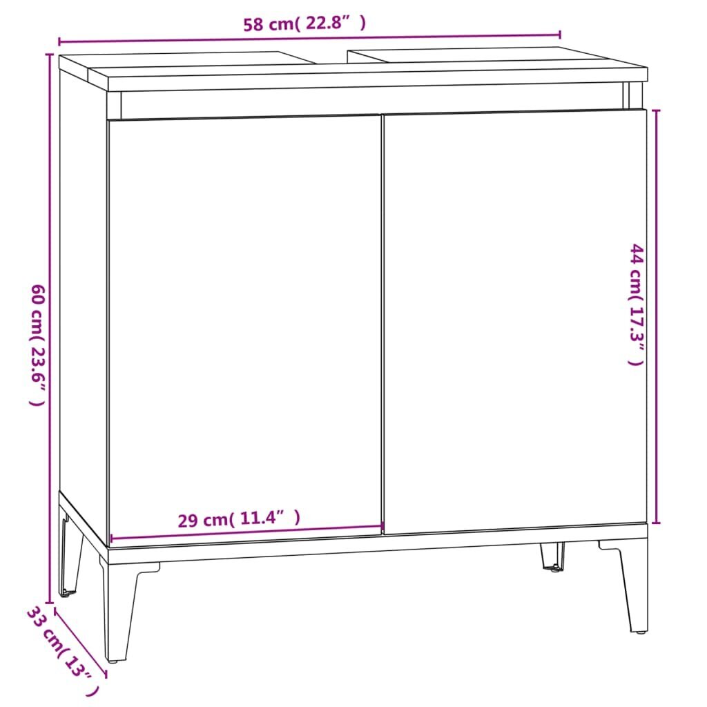 Izlietnes skapītis vidaXL, 58x33x60 cm, brūns cena un informācija | Vannas istabas skapīši | 220.lv