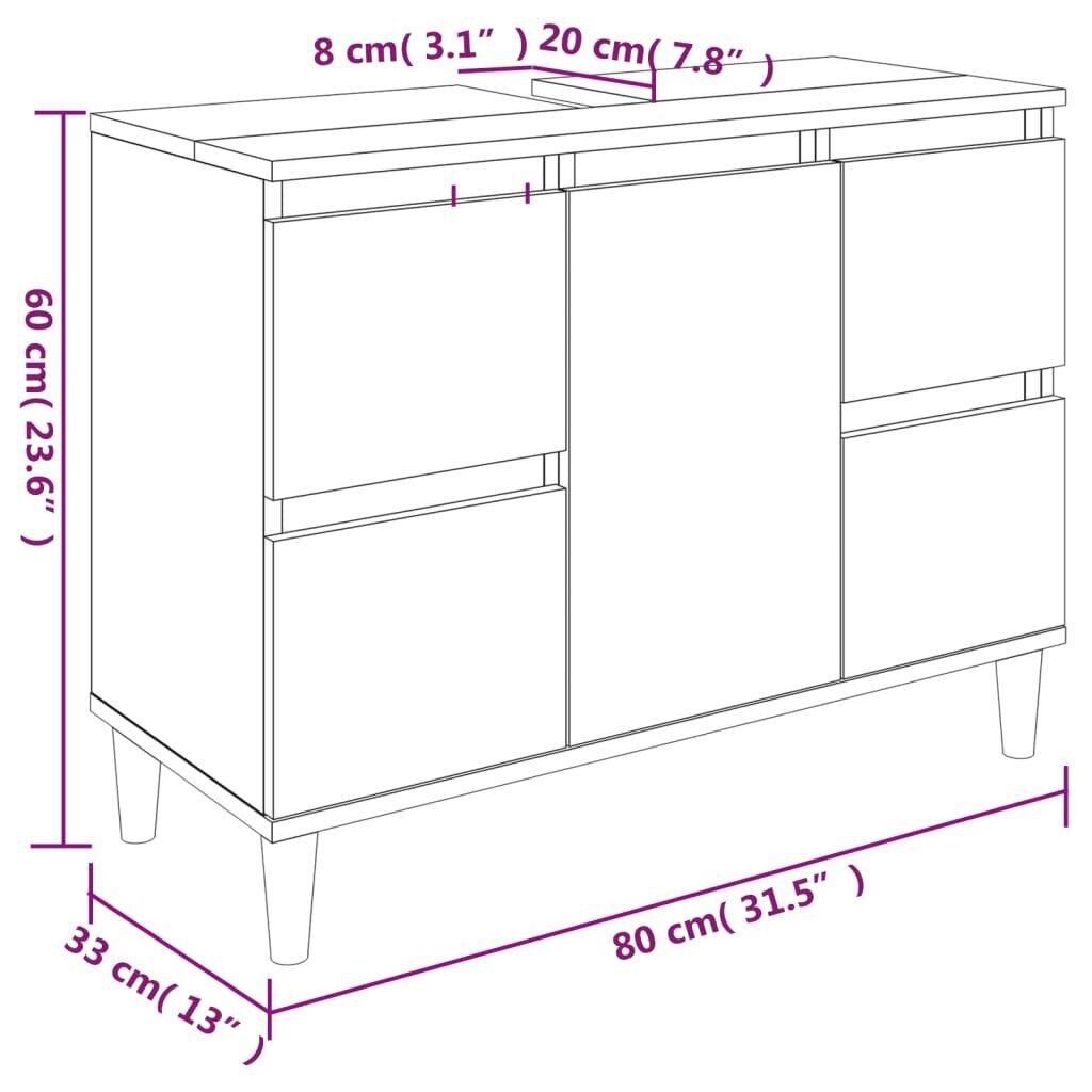 Izlietnes skapītis vidaXL, 80x33x60 cm, brūns цена и информация | Vannas istabas skapīši | 220.lv