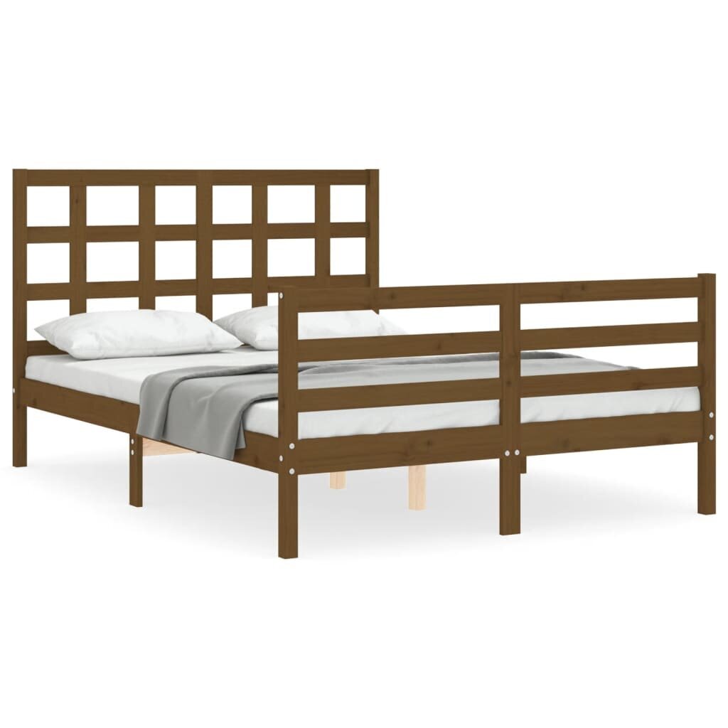 vidaXL gultas rāmis ar galvgali, 140x200 cm, masīvkoks, medus brūns цена и информация | Gultas | 220.lv