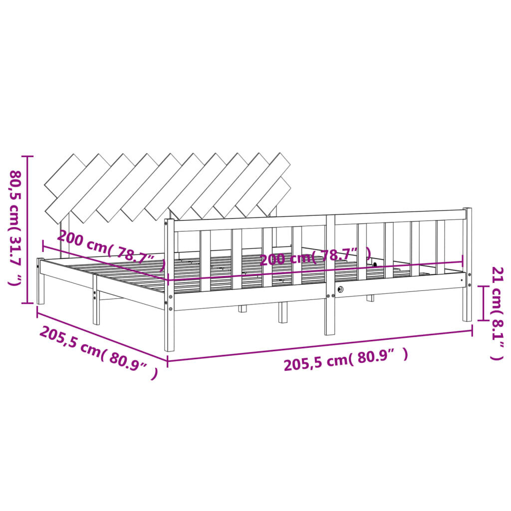 vidaXL gultas rāmis ar galvgali, 200x200 cm, masīvkoks, balts цена и информация | Gultas | 220.lv