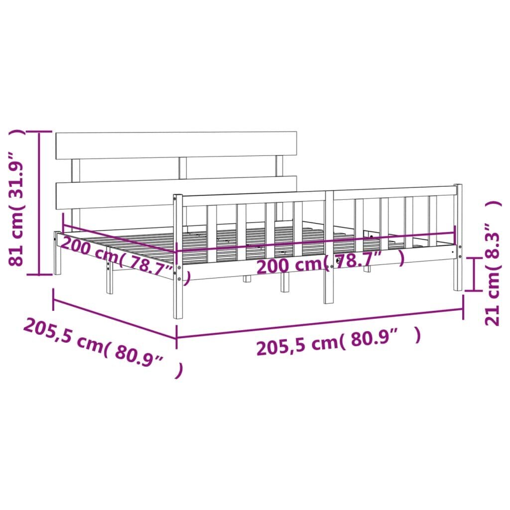 vidaXL gultas rāmis ar galvgali, medus brūns, 200x200 cm, masīvkoks cena un informācija | Gultas | 220.lv