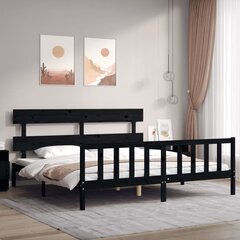 vidaXL gultas rāmis ar galvgali, melns, 200x200 cm, masīvkoks cena un informācija | Gultas | 220.lv
