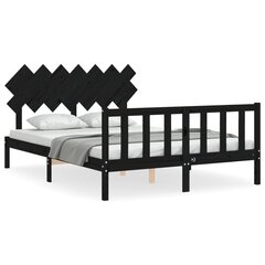 vidaXL gultas rāmis ar galvgali, 140x190 cm, masīvkoks, melns цена и информация | Кровати | 220.lv