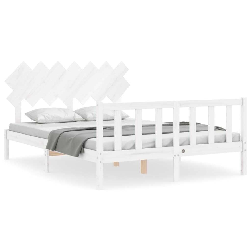vidaXL gultas rāmis ar galvgali, King size izmērs, masīvkoks, balts цена и информация | Gultas | 220.lv