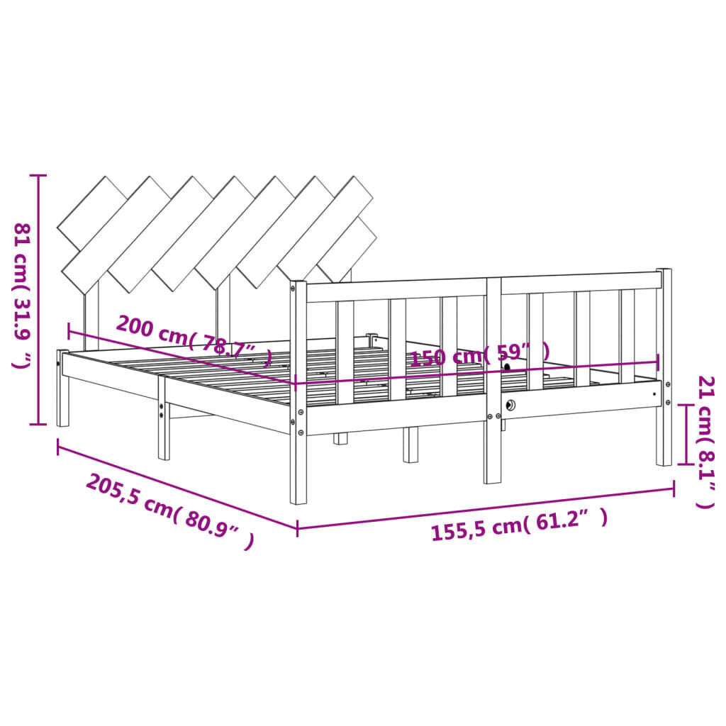 vidaXL gultas rāmis ar galvgali, King size izmērs, masīvkoks, balts цена и информация | Gultas | 220.lv