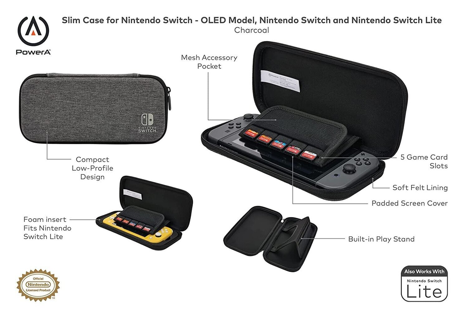 PowerA Nintendo Switch aksesuārs Charcoal cena un informācija | Gaming aksesuāri | 220.lv